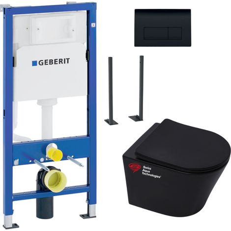 Pack WC Bati Geberit + WC sans bride Swiss Aqua Technologies + Abattant SoftClose + Plaque (BlackInfinitioGebATP-7) (1/5)
