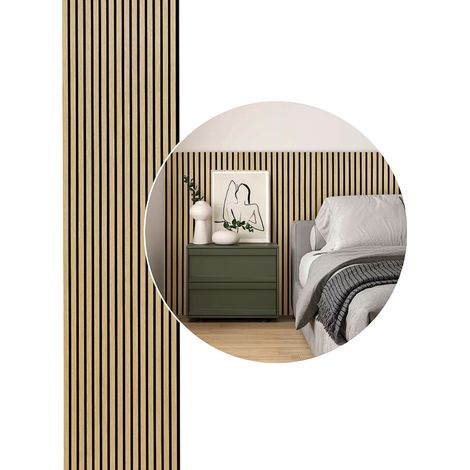 Randaco Akustikpaneel Wandpaneel Holzlamellen 120x60 cm, Eiche, Filz MDF, 1 Stück, Schallabsorber Dämmplatte (1/5)