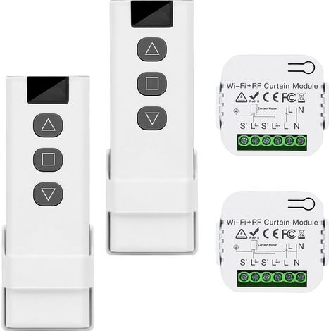 2 Pièces Kit Interrupteur Sans Fil, Interrupteur Volet Roulant Connecté Avec RF Télécommande et Module de Réception, pour Commande de Rideau ÉLectrique, Module Volet Roulant Connecté (1/5)