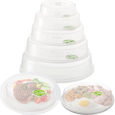 Lot de 5 housses ventilé Assiette/plat pour micro-ondes - 5 Tailles - Passe au lave-vaisselle - Blanc (1/5)