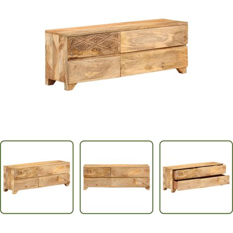 vidaXL Meuble de salon - Meuble TV Bois de manguier solide 110x30x40 cm (1/5)