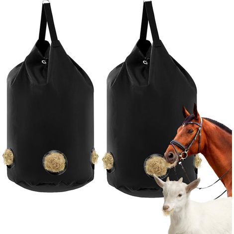 Filet à Foin, Sac à Foin pour Chevaux, Sac à Feed avec Trous, Filet à Feed en Polyester, Peu Encombrant, Grande Capacité, Adapté Aux Chevaux, Moutons (Noir 2) (1/5)
