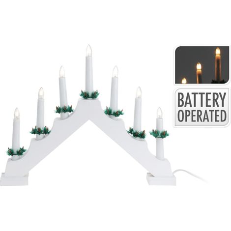 Adventskerzenständer aus Holz, weiß, 7 LEDs, batteriebetrieben (1/2)