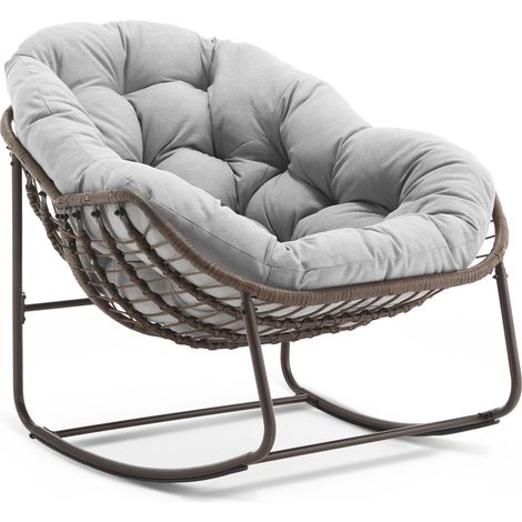 Rocking-chair Fauteuil Oeuf a Bascule avec Coussin Epais Assise Extra Large Structure en Acier Gris Clair (1/5)