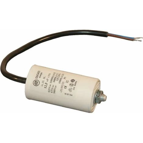 – Condensateur de démarrage universel 6,3µF 450V Ø32mm 57mm M8 – Câble 2 fils 250mm – Pour moteurs de pompes et volets roulants