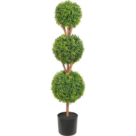 Topiaires Artificiels Buis 122 cm (2 Pièces), Plante Fausse 3 Boules avec Pots, Verdure Décorative Intérieur/Extérieur/Jardin, Feuilles Remplaçables (1/5)