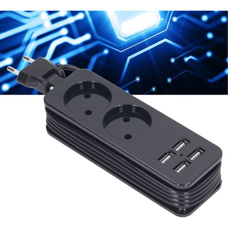 1200-W-Steckdosenleiste mit zwei Standard-Rundsteckdosen (deutsche Norm), zwei Standard-Rundsteckern (europäische Norm) und vier USB-Anschlüssen, 10-A-Verlängerungskabel, kompatibel mit Smartphones un (1/5)