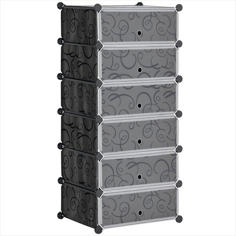 Bibliothèque modulable 6 casiers avec portes noir 108 cm PP (1/5)
