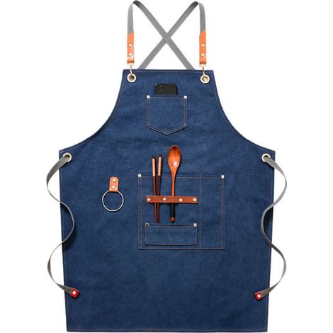 (Blau) Hochwertige Cowboy-Schürze mit Taschen für Friseure, Maler, Gärtner und Haarstylisten für Damen und Herren