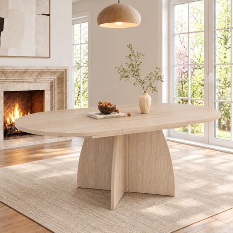 Table à manger extensible 120/180x90x75 cm en MDF beige, 6 à 8 personnes, gain de place – MEUBLIV (1/5)