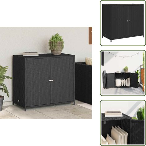 Gartenschrank Schwarz 83x45x76 cm Poly Rattan - Outdoor-Schrank - Gartenschrank - Stauraum - Gartenorganisation - Polyrattan