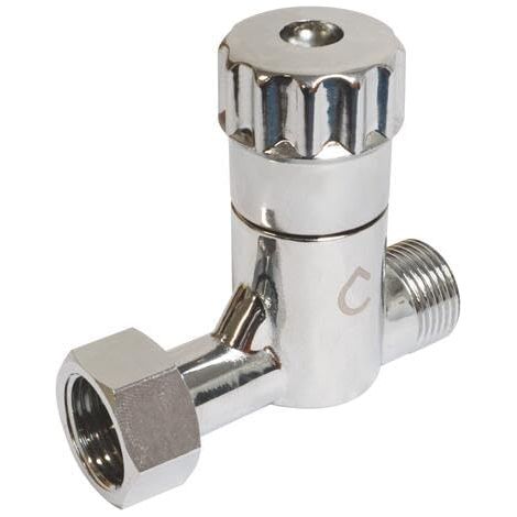 Robinet d'arrêt droit anticalcaire pour WC, entrée mâle, sortie écrou tournant 3/8", tête céramique, finition chromée, design moderne - 12/17, chromé (1/5)