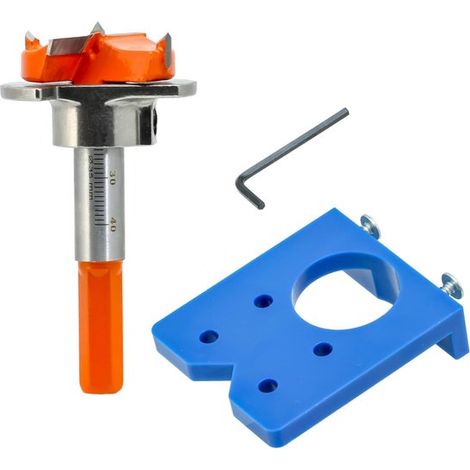 Dima per cerniere da 35 mm, dima per cerniere per porte, dima di foratura, dima per cerniere a scomparsa con set di punte Forstner, posizionatore per cerniere di armadi. (1/5)