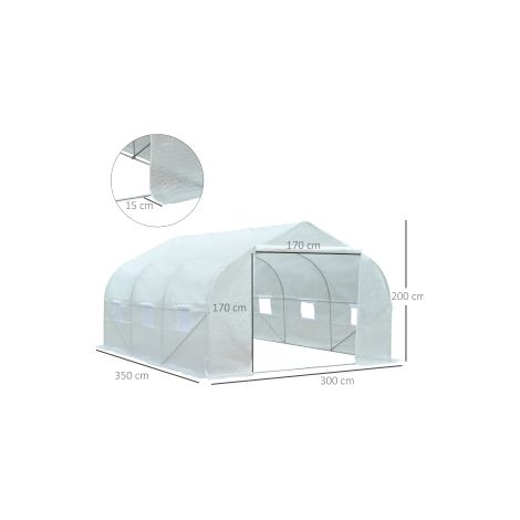 Serre de jardin blanche en métal 3,5 x 3 x 3 m avec protection UV, structure coupe-vent et fenêtres en maille pour jardin et balcon (1/5)