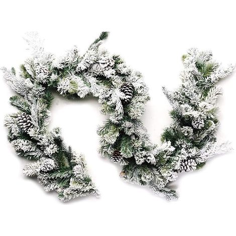 Ghirlanda di Natale innevata con pigne e aghi in PVC - Lunghezza 270 cm - Decorazione natalizia per scale, vetrine e finestre (1/5)