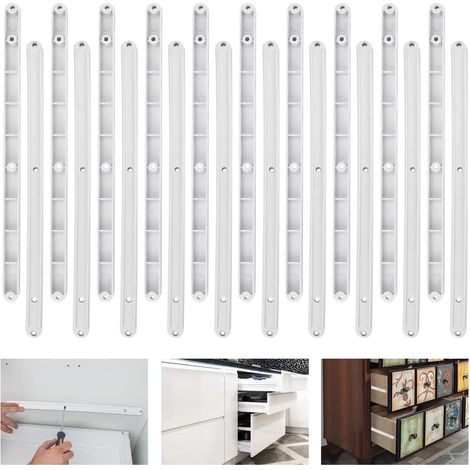 10 paires de glissières de tiroir en plastique blanc de 290 mm pour armoires, placards, commodes et meubles. Rail de guidage coulissant. (1/5)