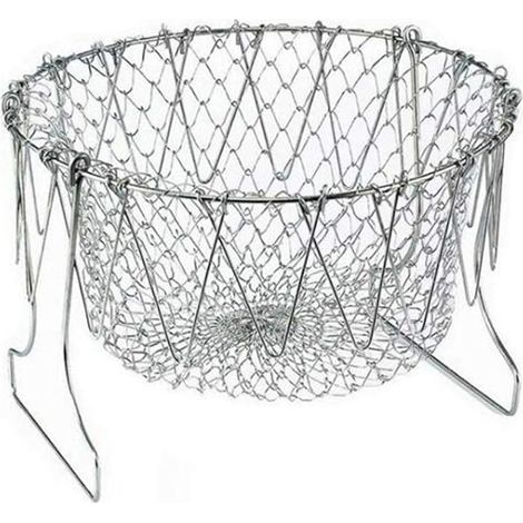 JJDD Panier pliable en acier inoxydable multi-fonctions pour frire et cuisine (1/4)
