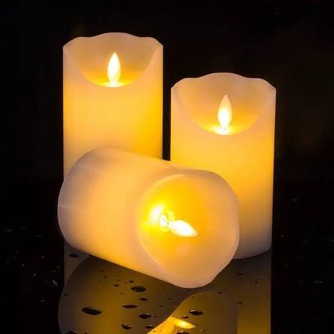 Bougies LED avec flamme oscillante - minuterie - flamme mobile et vacillante - à piles - crème - lot de 3 (1/5)