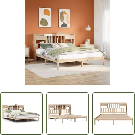 Sommier à lattes - Lit bibliothèque sans matelas 180x200 cm bois massif de pin (1/5)