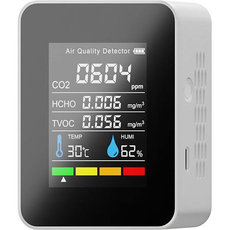 Testeur Précis Qualité L'air Pour CO2 Formaldéhyde TVOC Température Humidité Détecteur Gaz D'air Multifonctionnel (1/5)