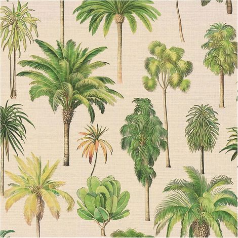 Papel pintado naturaleza Profhome 791711 papel pintado vinílico estampado en caliente tejido non tejido ligeramente texturado con palmeras mate crema verde amarillo oliva 5,33 m2 (1/5)