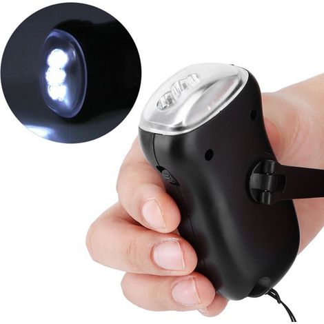 BelleRise - Lampe torche dynamo solaire – LED 3 W – Sans piles, recharge manuelle/solaire – Camping randonnée – 9x5cm noir (1/5)