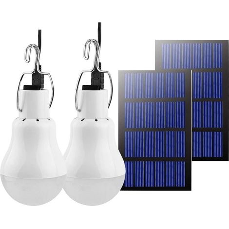 2 Lampe Camping Solaire Portable,Ampoule Solaire LED Lampe Urgence Solaire Lumière Jardin Lanterne éclairage Solaire avec Panneau Ampoule à Crochet pour Camping,Pêche,Randonnée,Intérieur (1/5)