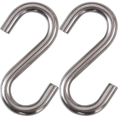 Industrial-grade 3.3-inch galvanized steel swivel S-hooks for hammocks.