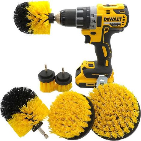 6 brosses de nettoyage pour perceuse en nylon jaune, accessoires de brossage rotatifs, embouts pour perceuse et visseuse, nettoyage cuisine, salle de bain et surfaces (1/5)