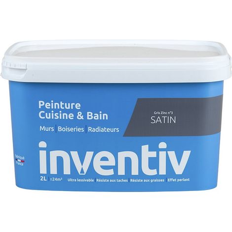 Peinture Cuisine & Bain Gris Zinc Satin 2L - INVENTIV