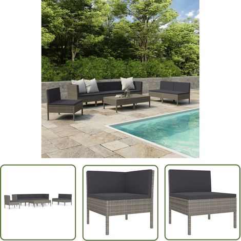 INLIFE Salon de jardin 9 pcs avec coussins Résine tressée Gris (1/5)