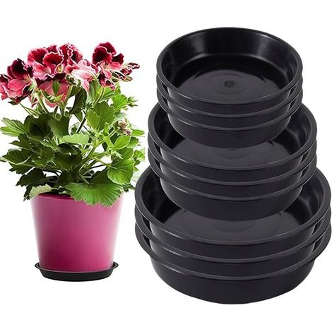 Set mit 9 schwarzen, wasserdichten Untersetzern für Blumentöpfe im Innen- und Außenbereich (14 cm/18 cm/21 cm)