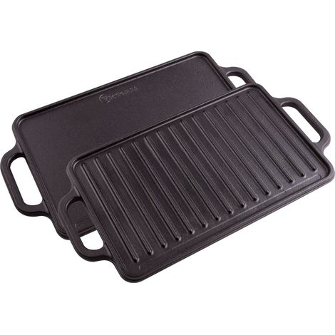 Victoria 38793 Plaque à Griller en Fonte Émaillée Induction Grille Réversible 33x21cm pour Feu  Noir