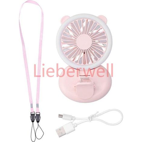 Mini ventilateur portatif à pince pliable USB à 3 vitesses avec sangle de suspension au couRose (1/4)
