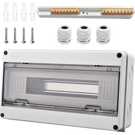 Coffret Electrique Etanche, Coffret Electrique Etanche Exterieur IP65 18 Modules, avec 9 Bornes, 3 Connecteurs, pour une Utilisation à l'extérieur, Sites Industriels, Postes de Charge (18 Modules)