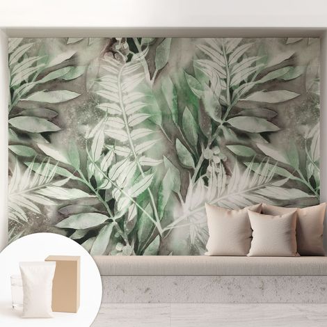 Papier peint intissé avec imprimé pour intérieur moderne application facile a motif - Colle incluse gratuite Feuilles aquarellées 208x146 cm (1/5)