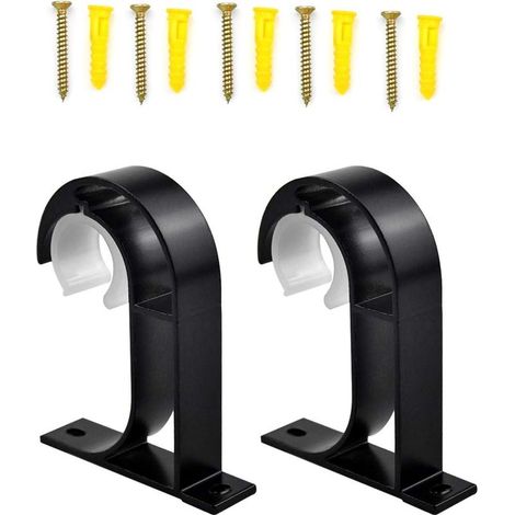 GROOFOO 2 Pcs Support de Tringle à Rideau, Support Mural pour Tringle à Rideau Supports de Fixation au Plafond Support Tringle Penderie en Alliage de Zinc pour Barre à Rideaux Chambre Salon avec Vis, (1/4)