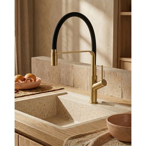 Exagonshop Miscelatore cucina flessibile Imola oro spazzolato