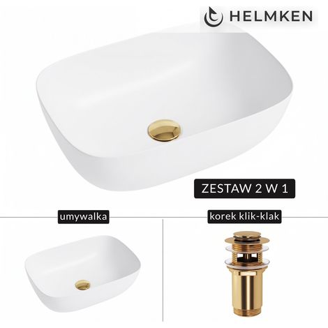 Vasque à poser Helmken 49346000 (46 x 32) Blanc + Bouchon clic-clac doré (1/5)