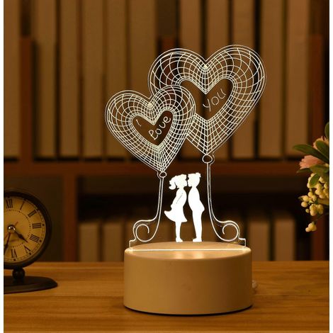 Regalo de San Valentín: Lámpara romántica 3D de acrílico con luz nocturna LED USB, lámpara de neón para dormitorio, decoración de bodas, regalo de cumpleaños para niños. (1/5)