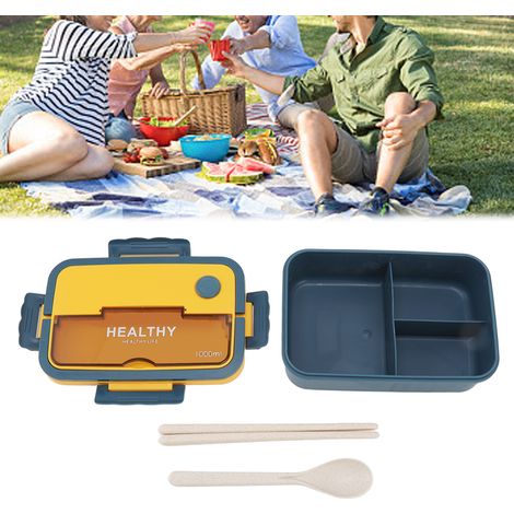 Unterteilte Lunchbox/Bento-Box aus Kunststoff für Schüler und Erwachsene, mikrowellengeeignet, tragbar, elegante blaue Farbe. (1/5)