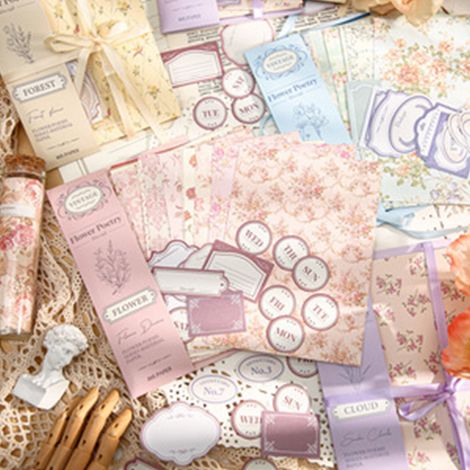 Ruban adhésif décoratif en PET, série florale scintillante, motif floral basique pour le journaling et les stickers décoratifs. (1/5)