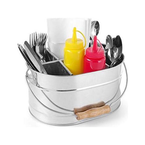 Contenitore per posate, salse e tovaglioli in acciaio con manico 245x167mm (1/4)