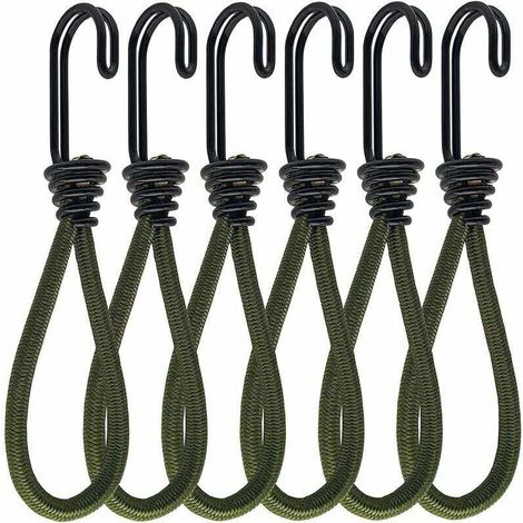 Lot de 6 tendeurs élastiques en latex avec crochets en acier – Résistants aux intempéries – Pour sécuriser tentes, bâches et chargements (1/4)