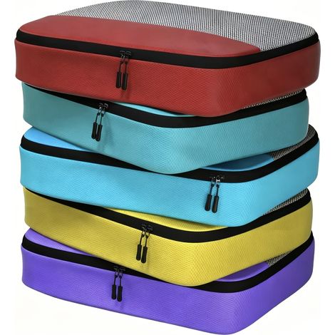 Lot de 5 sacs de rangement colores, disponibles en trois tailles, taille L, pour organiser vetements, chaussures, jouets et linge a la maison ou en voyage (1/5)