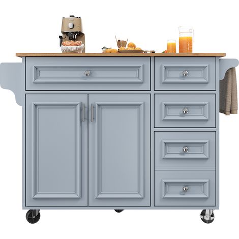 Îlot de cuisine (110×45-75×92 cm), îlot de cuisine moderne, meuble de cuisine, chariot de service amovible, meuble buffet, chariot de service avec motif vintage, buffet, table à manger multifonction a