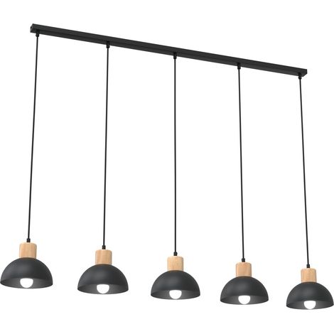 Suspension scandinave noire bois 5xE27 SECO Emibig (1/5)