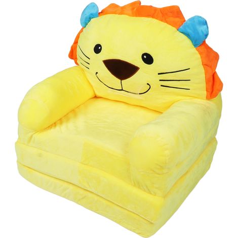 Canapé enfant jaune, motif animaux de dessin animé, pliable, avec large poignée, doux et respirant, idéal pour lire et dormir. (1/5)