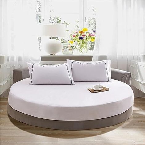 Rond Drap Housse 200x200, Blanc Coton Drap-Housse avec Élastique Complet, Respirant Doux, Bed Sheets Convient pour Matelas Jusqu'à 25 cm (1/5)