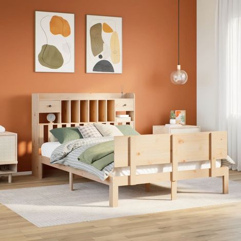 Massivholzbett mit Regal ohne Matratze 140x190 cm Kiefer vidaXL931073 (1/5)